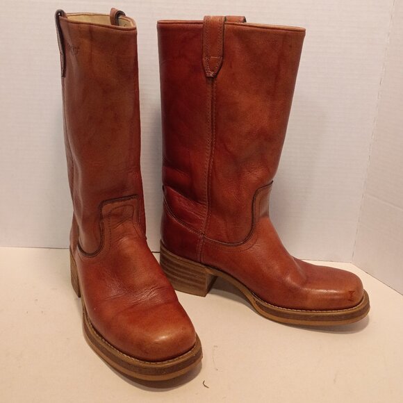 '80s DINGO 8.5M/10W Campus Moto Boots 7205 Square Toe Tan Leather *Almost-New - Picture 1 of 15